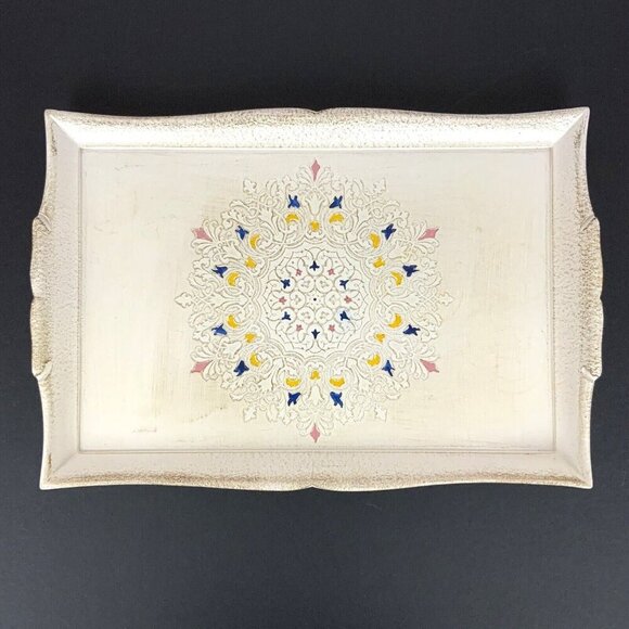 Handmade Sezzatini Firenze Florentine Ivory Serving Tray With Medallion Design - Picture 1 of 7